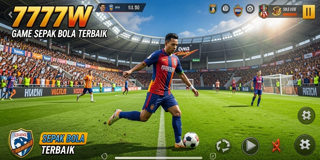 Screenshot gameplay <strong>7777W</strong> yang menunjukkan aksi sepak bola yang seru.