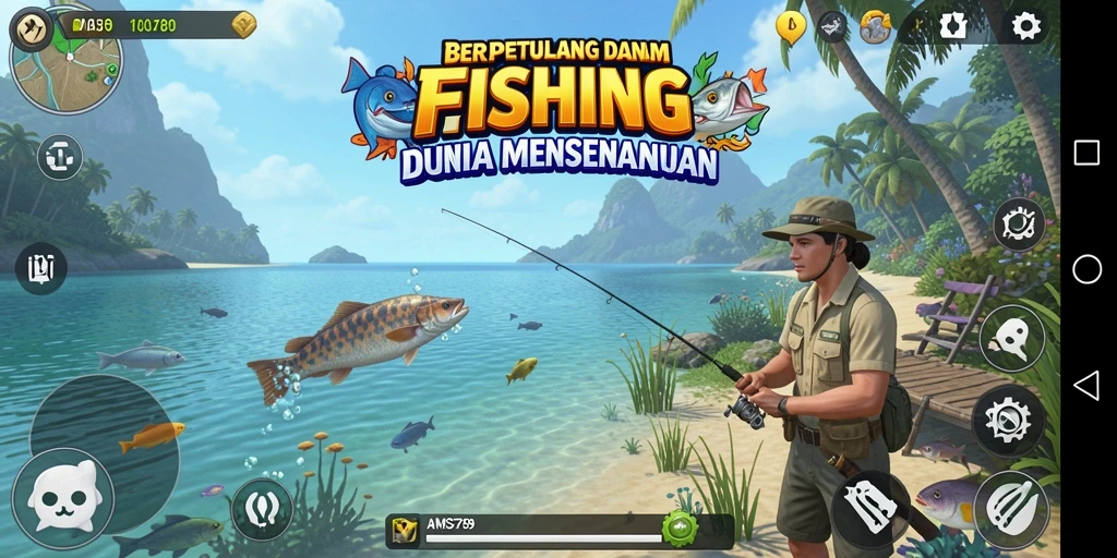 Tampilan gameplay dengan suasana memancing yang menenangkan.