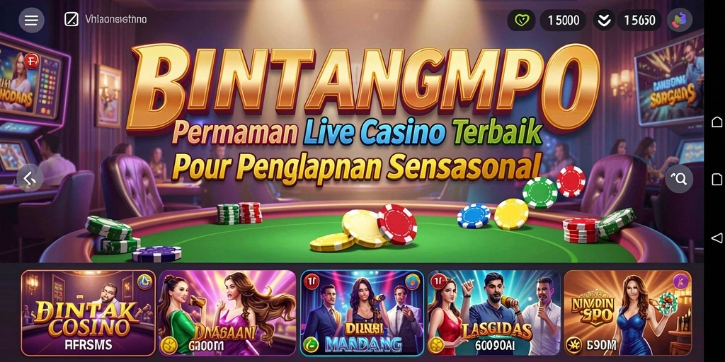 Tangkapan layar gameplay <strong>BINTANGMPO</strong> yang menampilkan dealer langsung dan suasana kasino.