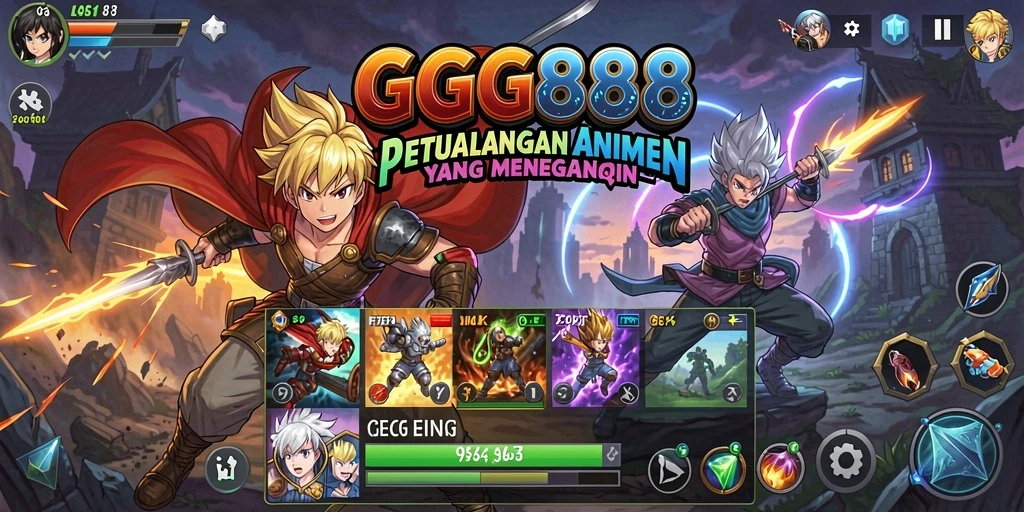 Tampilan gameplay menegangkan dari GGG888 dalam dunia Anime.