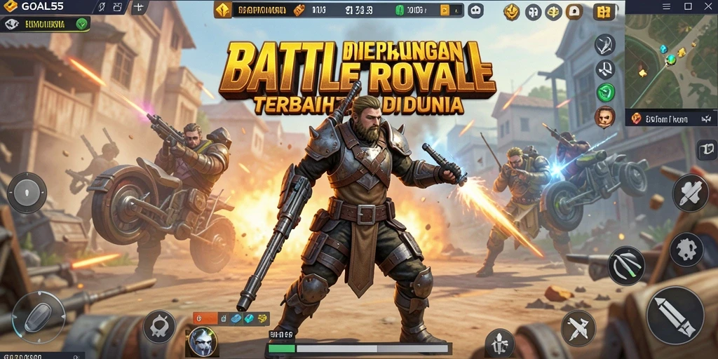 Tangkapan layar dari gameplay seru di GOAL55, menunjukkan pertarungan intens antar pemain.
