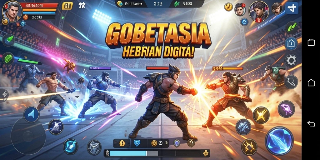 Screenshot dari gameplay GOBETASIA yang menampilkan aksi bertarung intens.