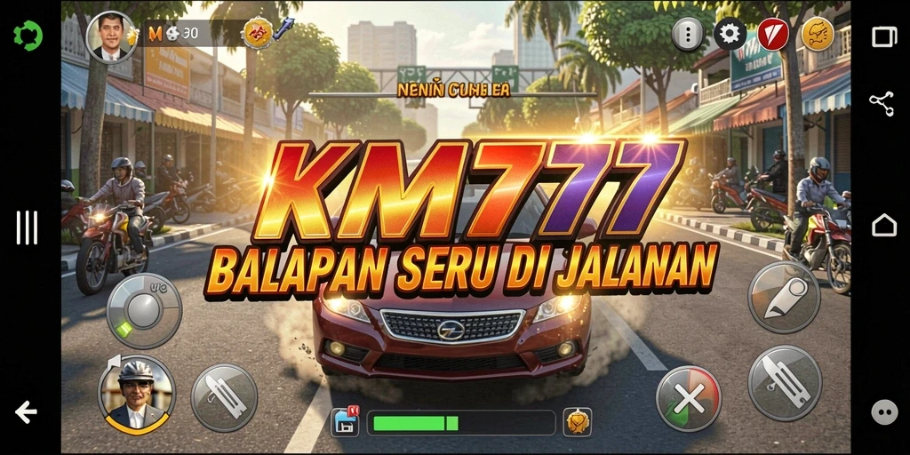 Tampilan menarik dari gameplay balapan di KM777.