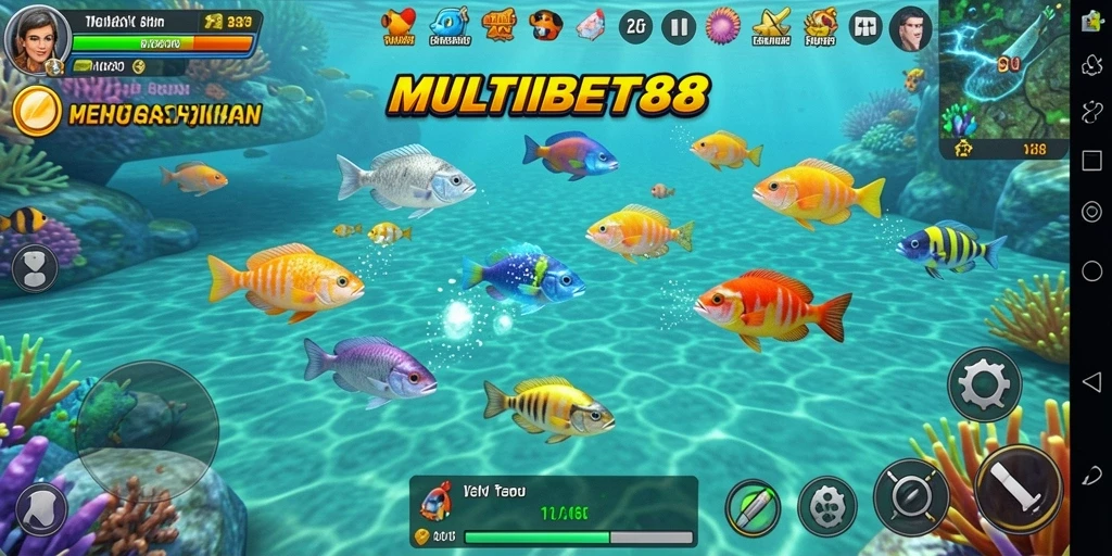 Screenshot gameplay MULTIBET88 menampilkan serunya menembak ikan.