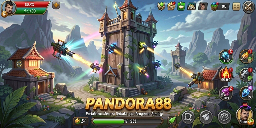 Tampilan utama gameplay PANDORA88 yang menegangkan dalam Tower Defense.