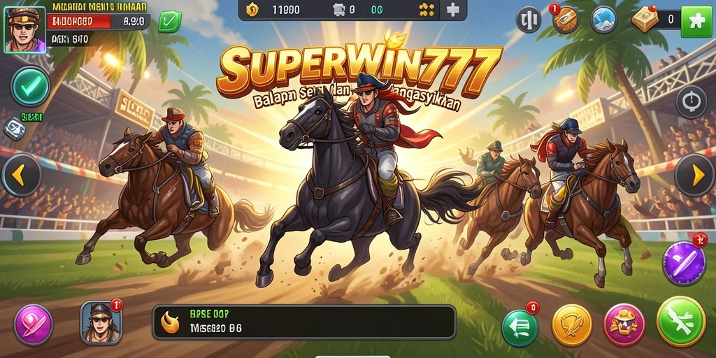 Screenshot gameplay SUPERWIN777 yang menampilkan balapan mendebarkan.