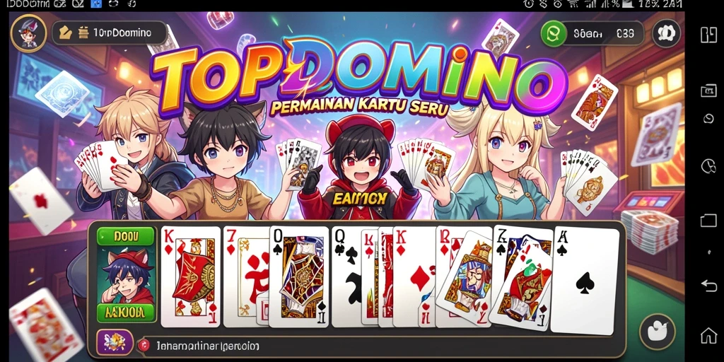 Tampilan layar permainan <strong>TOPDOMINO</strong> dengan karakter anime penuh aksi.