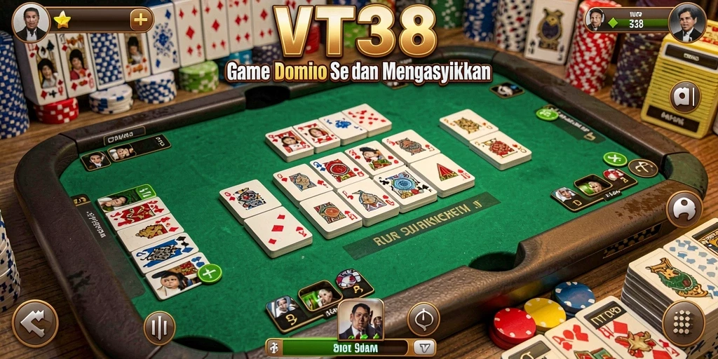 Screenshot utama VT38 menampilkan gameplay domino yang mendebarkan.